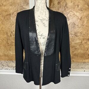 Toula Jacket Womens 10 Open Front Sequin Embellished Trim Knit Evening Black USA